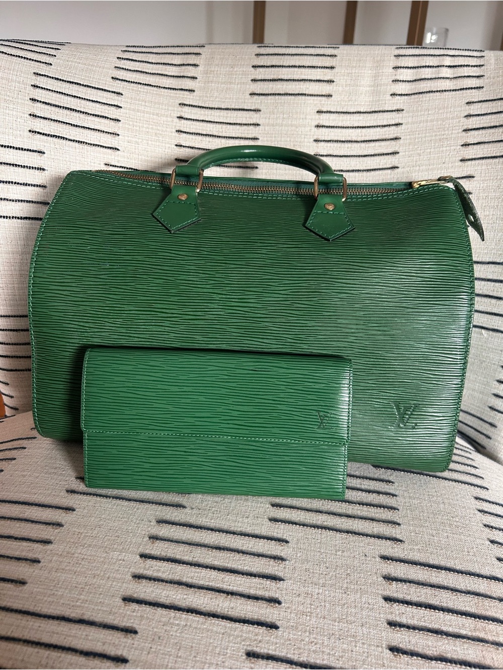 Louis Vuitton Green Epi Leather Speedy 40 with Matching Wallet